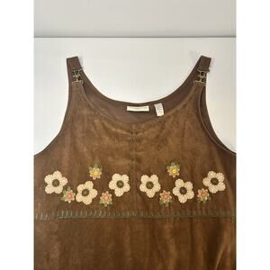 Amanda Smith Faux Suede Floral Midi Dress Brown Western Boho Size L